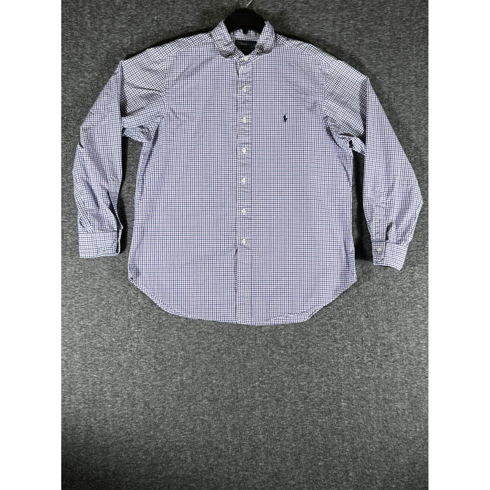 Polo Ralph Lauren Stanton Classic Fit Gingham Shirt Mens XL Purple Blue Cotton